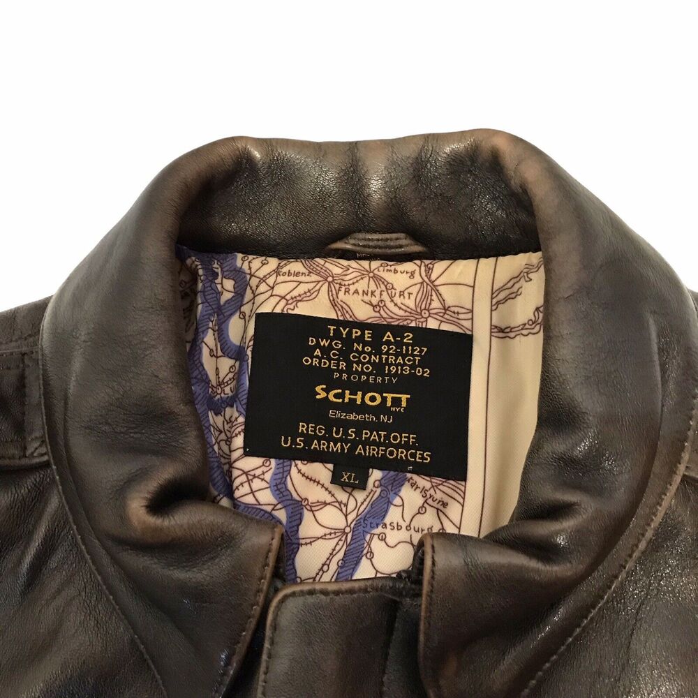 Schott‎ Type A-2 Leather WW2 Flight Jacket With Map Inlay, X Large, Dark Brown. - Picture 9 of 15